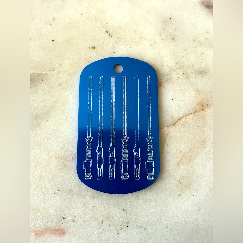 New Blue Dog Tag with Lightsaber Design engraved necklace cool handmade sale bro